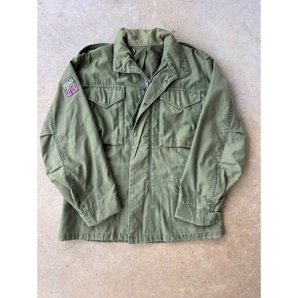 Vintage Military Style Olive Green Jacket With 1-800 Get Lost Patch B4 - Picture 1 of 7